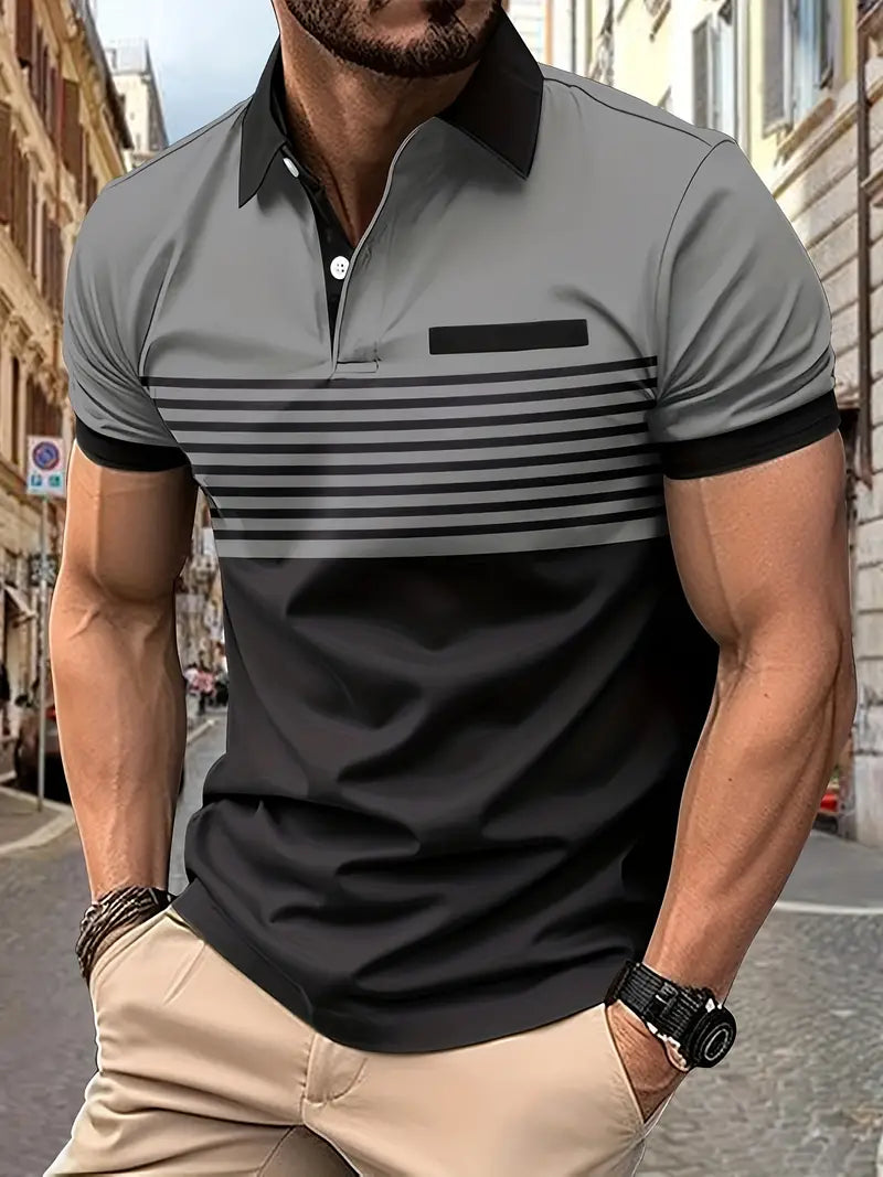 Breathable Striped Polo Shirt