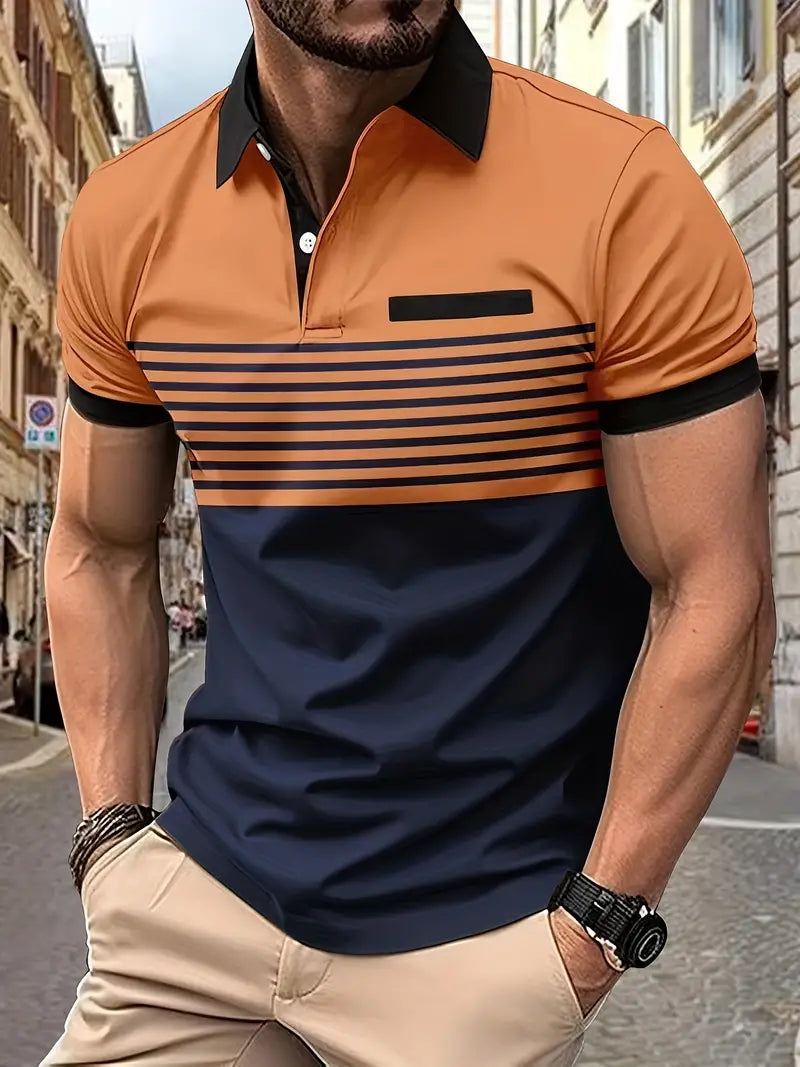 Breathable Striped Polo Shirt