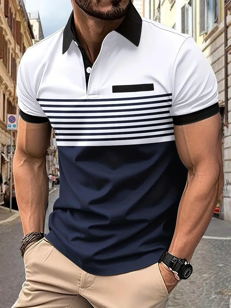 Breathable Striped Polo Shirt