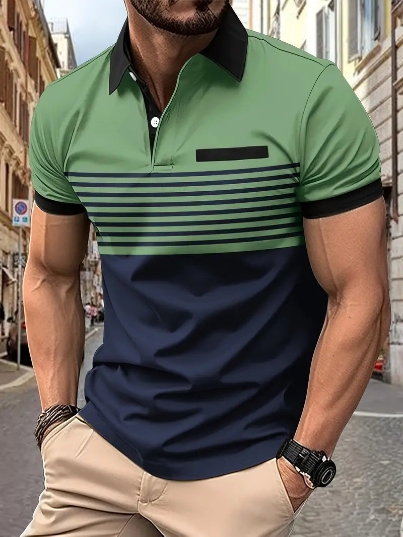 Breathable Striped Polo Shirt