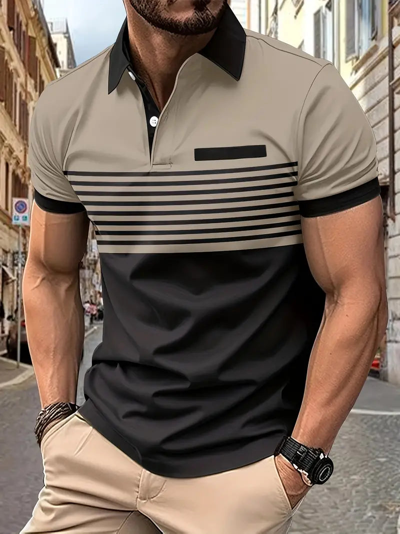 Breathable Striped Polo Shirt