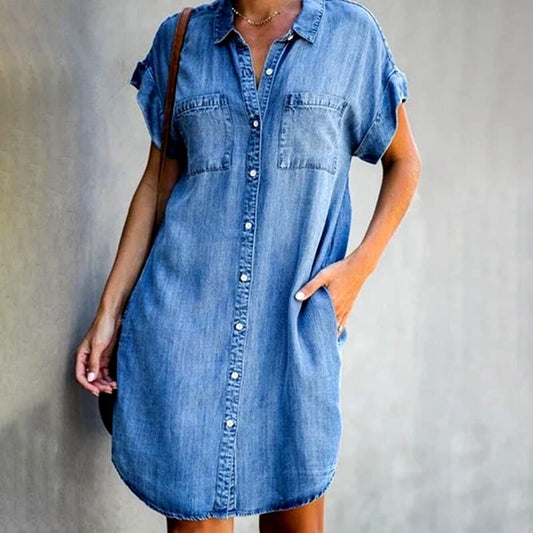 Casual Denim Dress with Button Closure