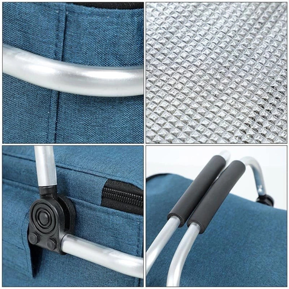 Collapsible 18L Picnic Basket - Waterproof Oxford Fabric - Aluminium Frame - Black, Grey & Blue