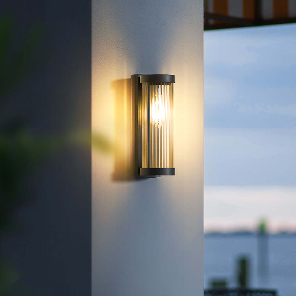 Cylindrical Metal & Glass Outdoor Solar Lamp