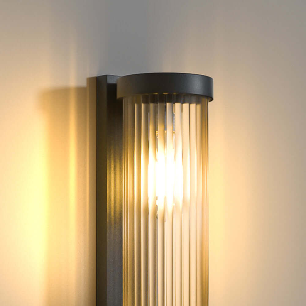 Cylindrical Metal & Glass Outdoor Solar Lamp