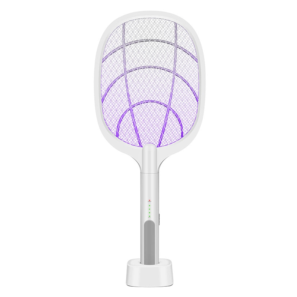 Electric Fly Swatter Racket - USB Rechargeable Insect Zapper with LED Attractant Technology