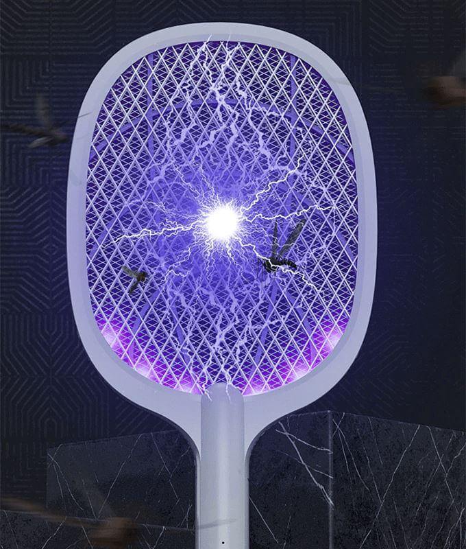Electric Fly Swatter Racket - USB Rechargeable Insect Zapper with LED Attractant Technology