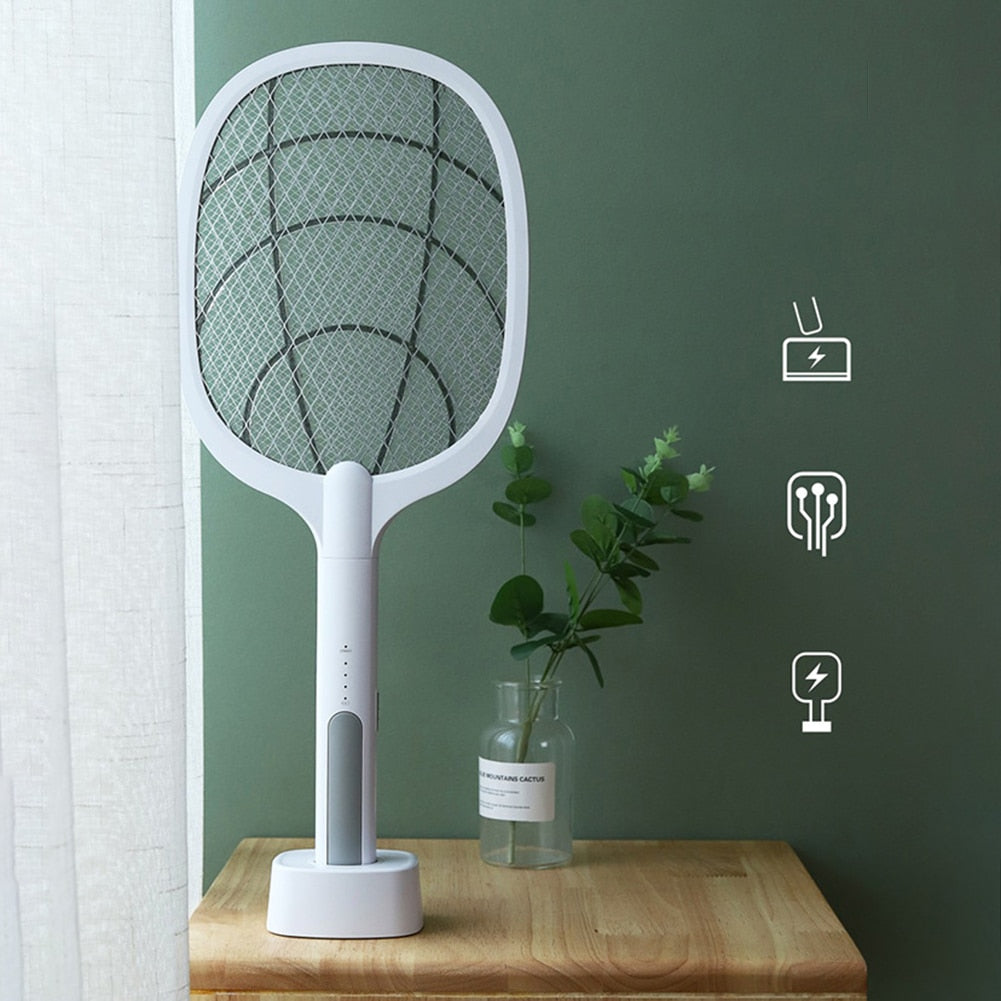 Electric Fly Swatter Racket - USB Rechargeable Insect Zapper with LED Attractant Technology
