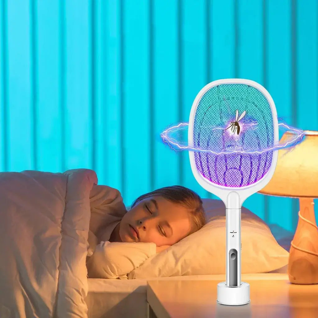 Electric Fly Swatter Racket - USB Rechargeable Insect Zapper with LED Attractant Technology