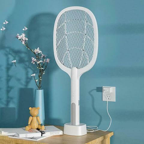 Electric Fly Swatter Racket - USB Rechargeable Insect Zapper with LED Attractant Technology