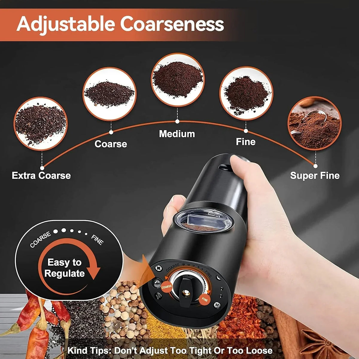 Electric Salt and Pepper Mill | Stainless Steel | USB Rechargeable Battery