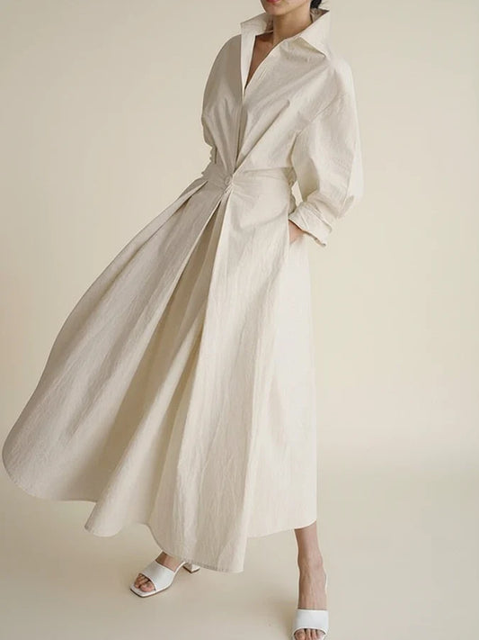 Elegant A-Line Linen Midi Shirt Dress