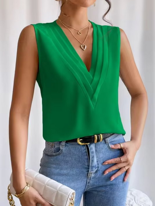Elegant Sleeveless Pleated V-Neck Top for Women