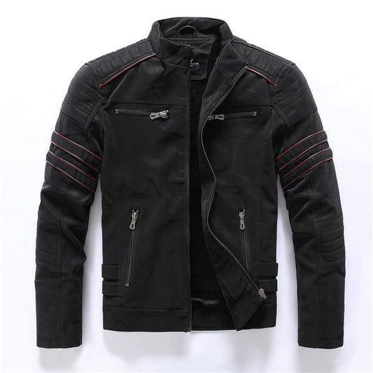 Faux Leather Stand-Collar Biker Jacket