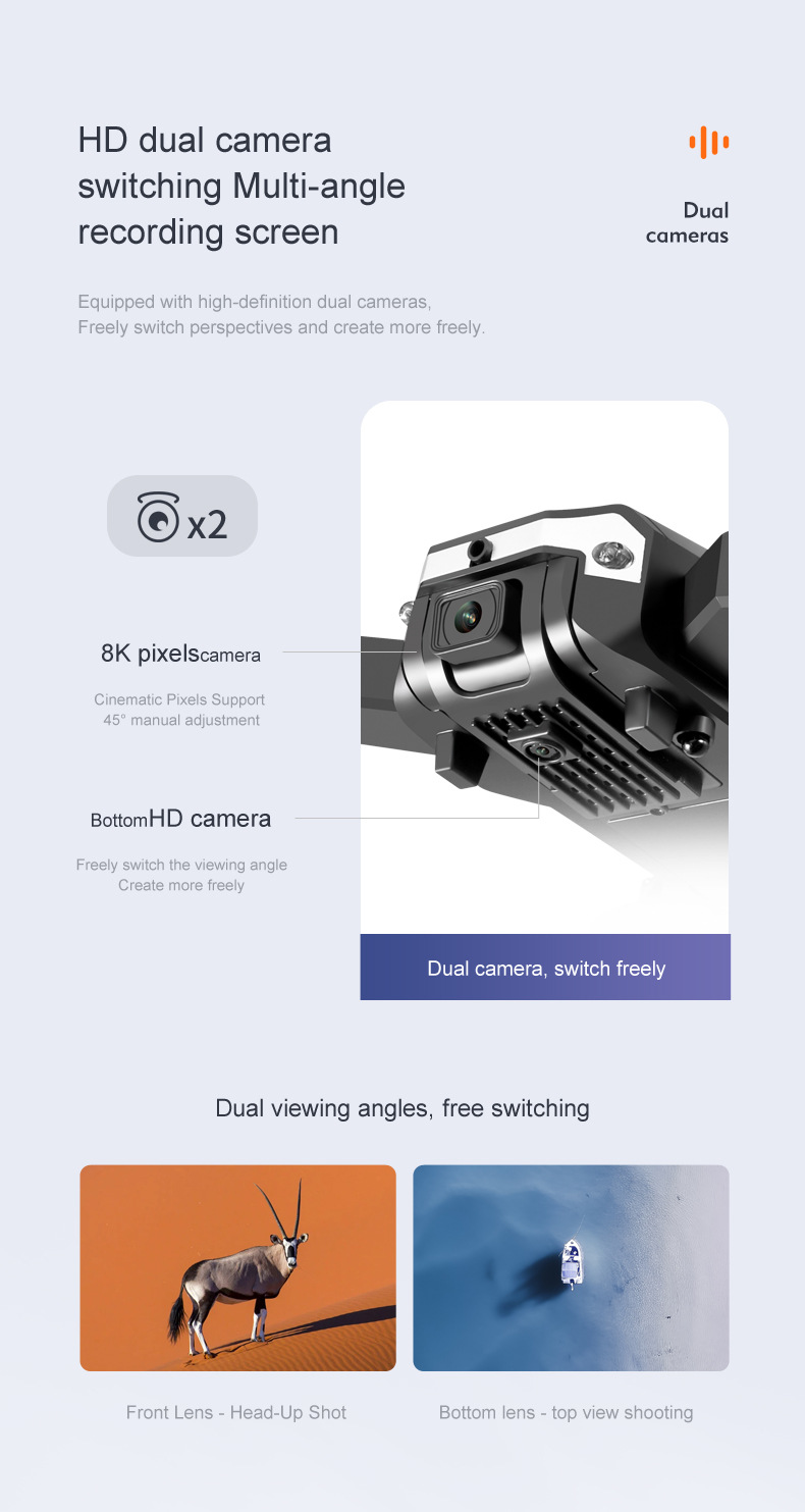 Foldable 8K Drone with Dual Camera and Obstacle Avoidance