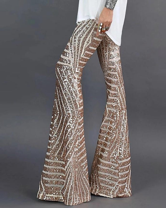 Glitter Flared Pants | Flared Legs & Shiny Fabric
