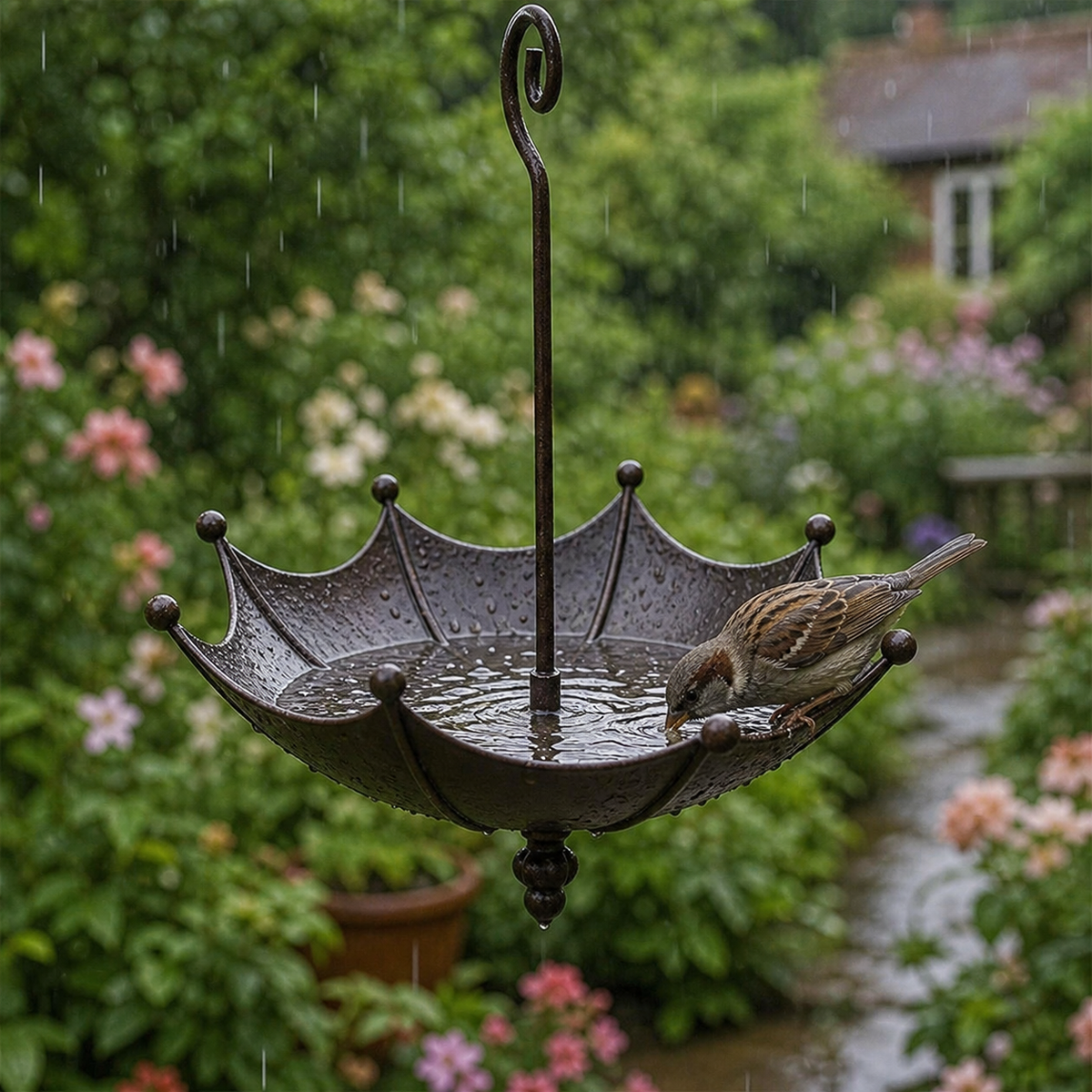 Hanging Umbrella Bird Feeder & Bird Bath