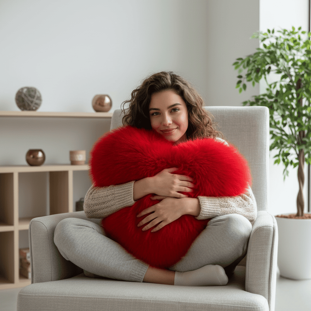 Heart-shaped faux fur pillow for warm & modern living spaces