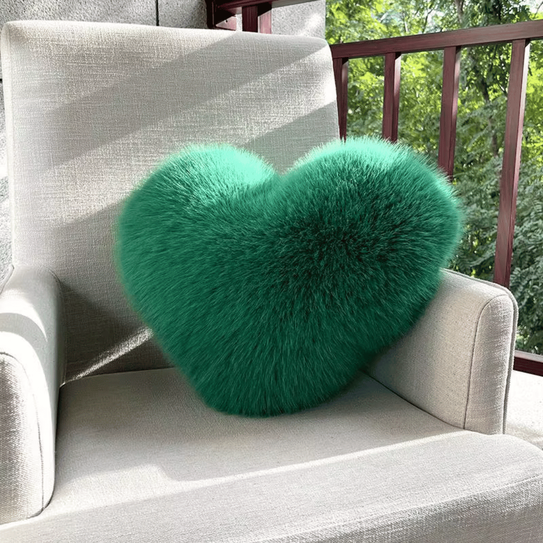 Heart-shaped faux fur pillow for warm & modern living spaces