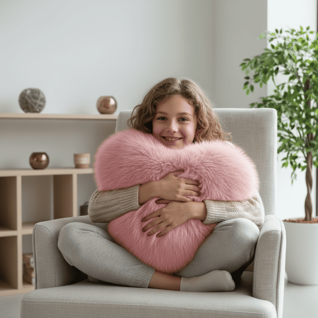 Heart-shaped faux fur pillow for warm & modern living spaces