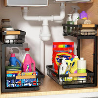 Heavy-Duty Adjustable Steel Under Sink Organizer for Kitchen & Bathroom