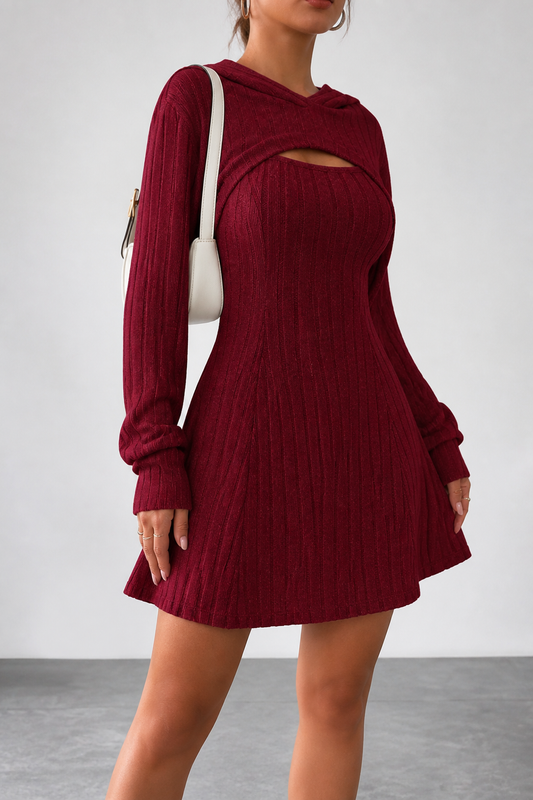 Hooded Bolero and Ribbed Mini Dress Set