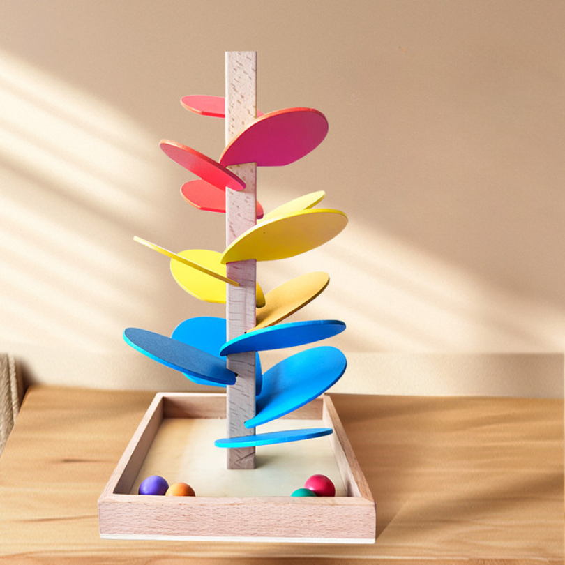 Interactive Wooden Rainbow Marble Run Tower Toy for Kids