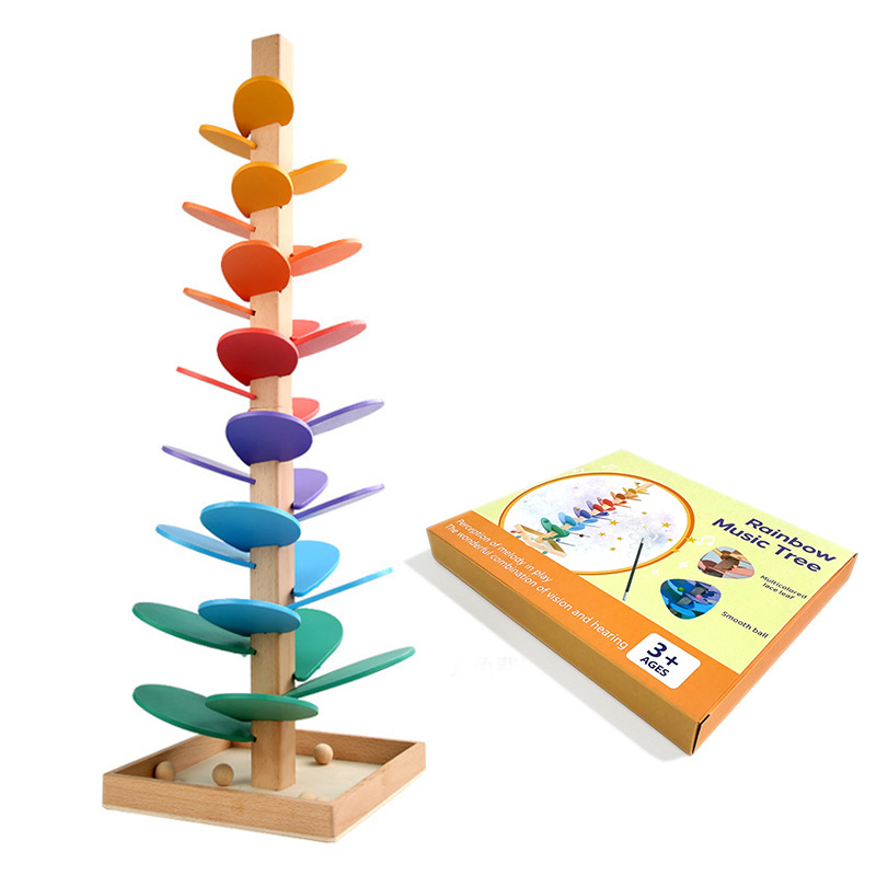 Interactive Wooden Rainbow Marble Run Tower Toy for Kids