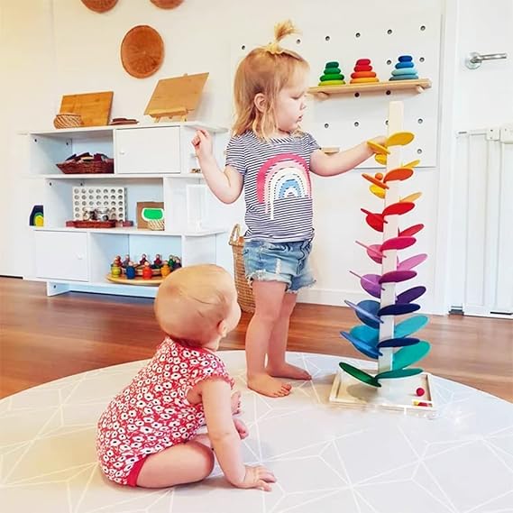 Interactive Wooden Rainbow Marble Run Tower Toy for Kids