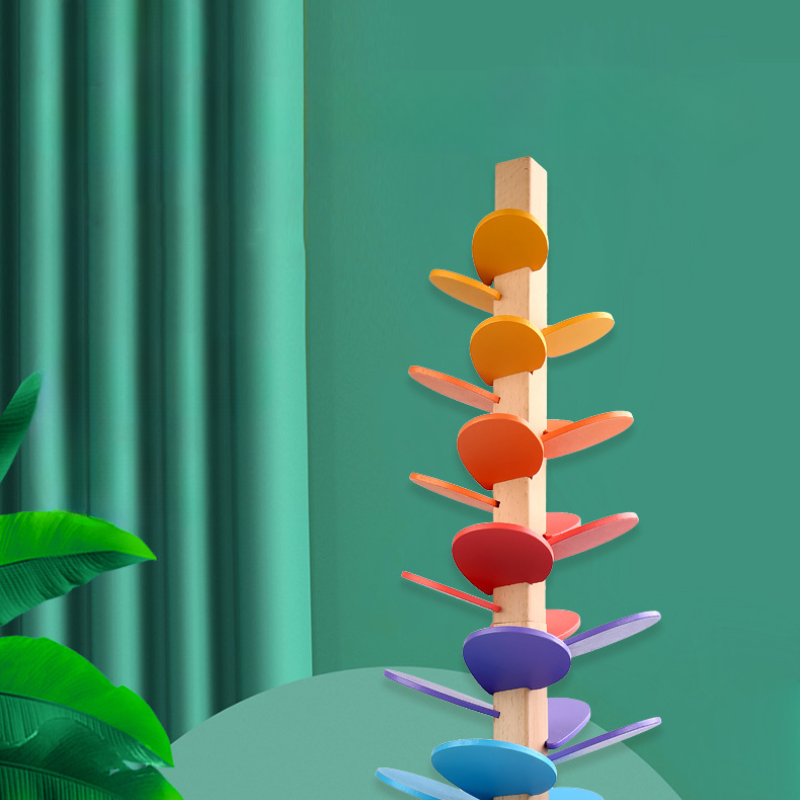Interactive Wooden Rainbow Marble Run Tower Toy for Kids