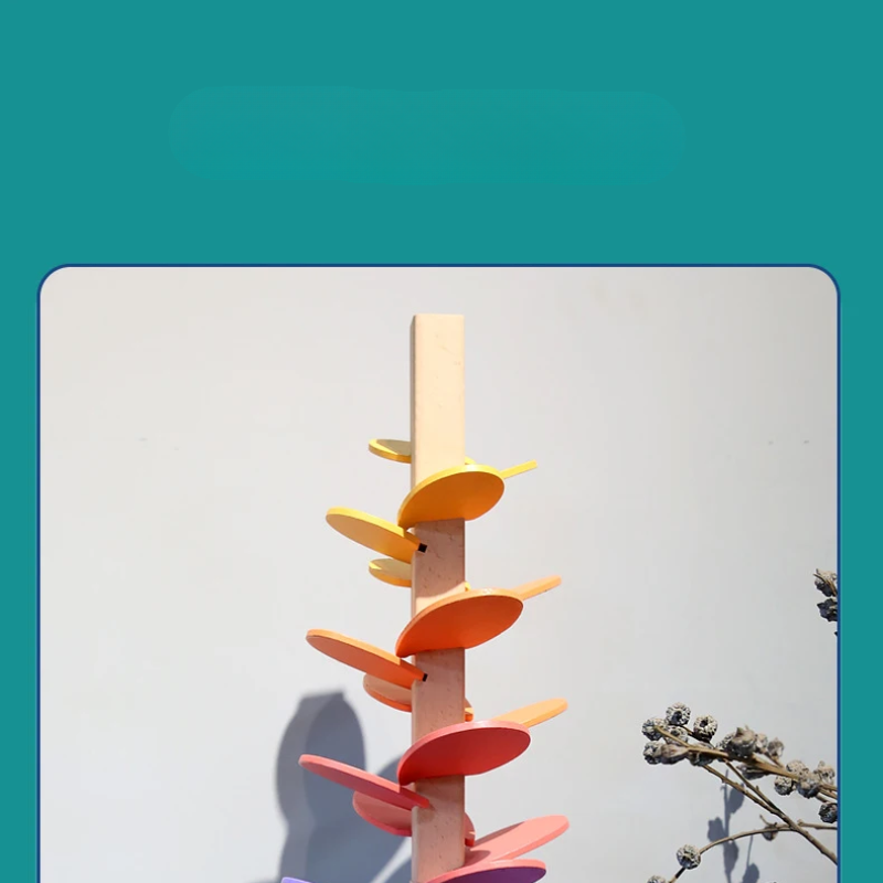 Interactive Wooden Rainbow Marble Run Tower Toy for Kids