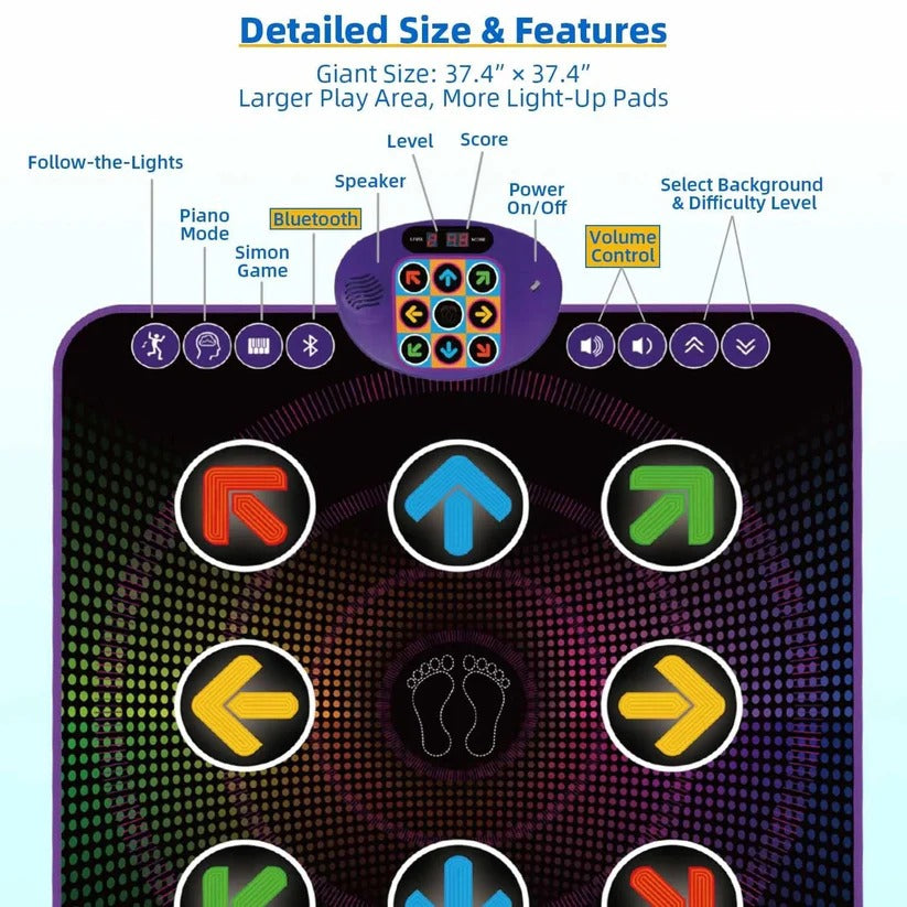 Kids' Bluetooth Dance Mat with LED Lights and Electronic Musical Game Pad