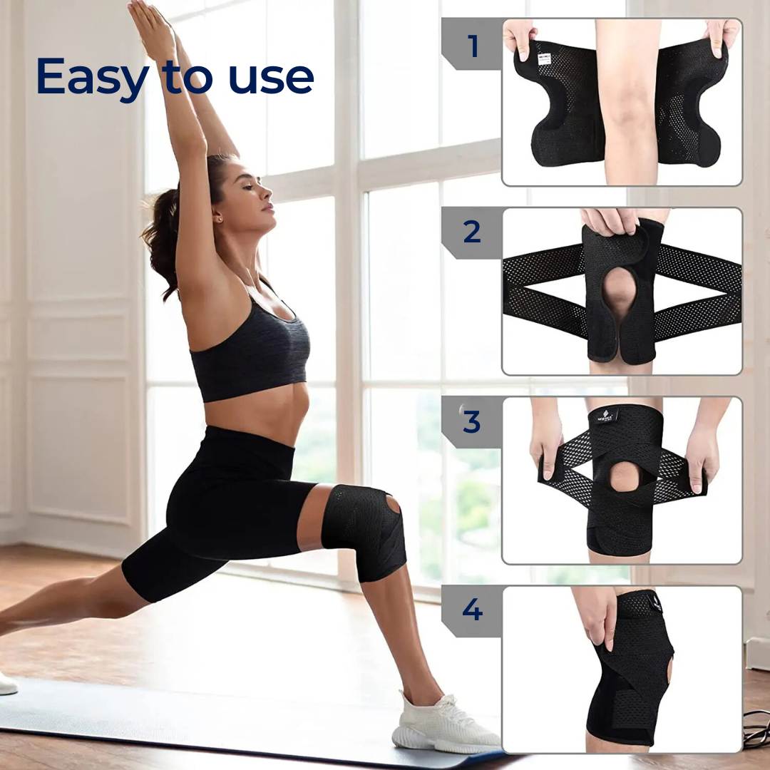 Knee Pads with Supportive Compression Springs and Tension Strap – for Stability, Pain Relief, and Protection