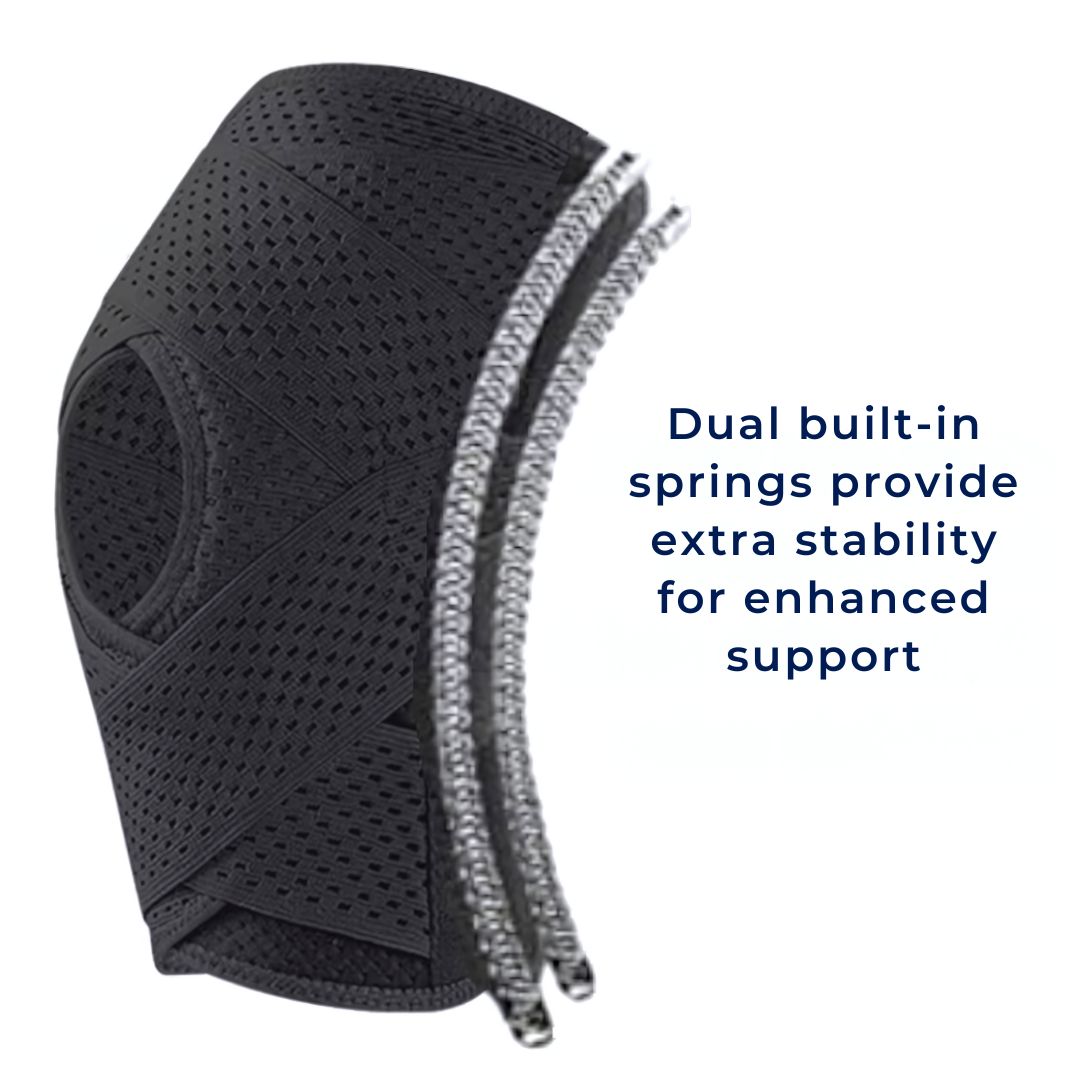 Knee Pads with Supportive Compression Springs and Tension Strap – for Stability, Pain Relief, and Protection