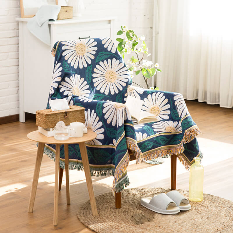 Knitted Bohemian Sofa Throw Blanket with Fringe
