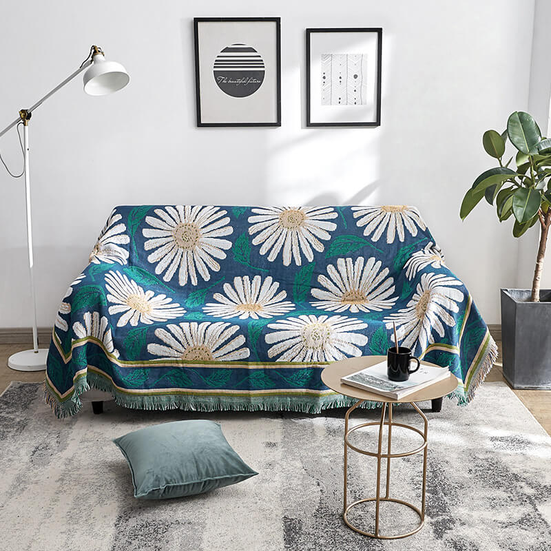 Knitted Bohemian Sofa Throw Blanket with Fringe