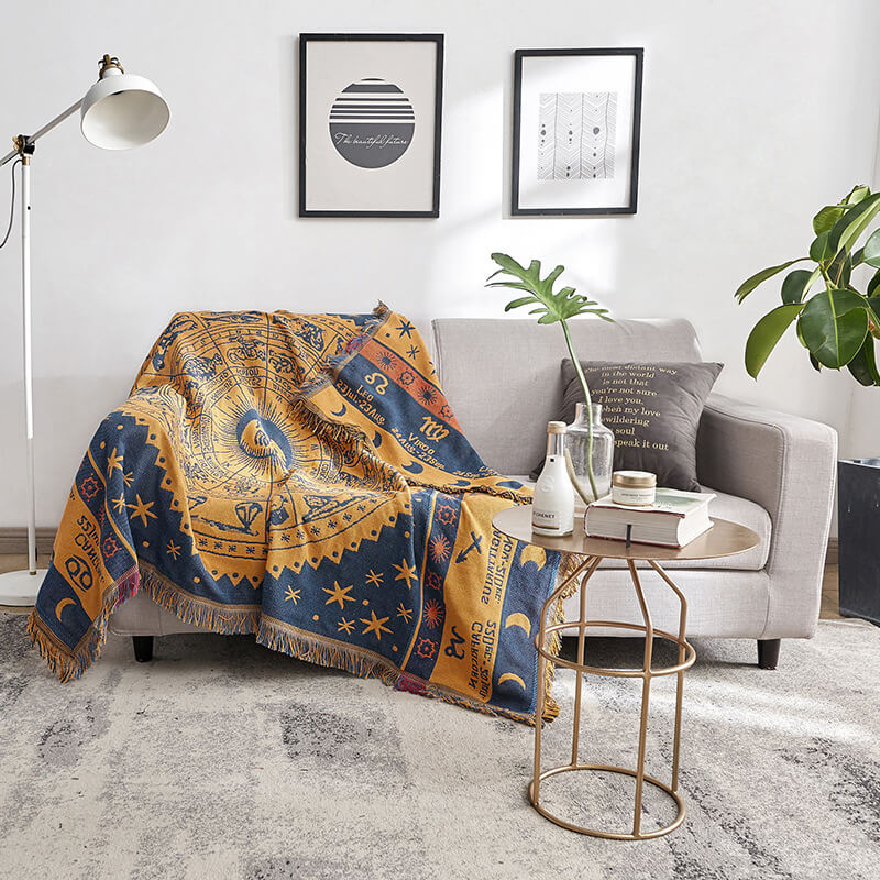 Knitted Bohemian Sofa Throw Blanket with Fringe