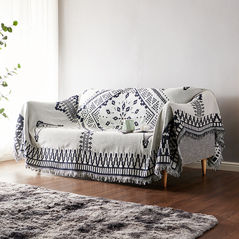 Knitted Bohemian Sofa Throw Blanket with Fringe