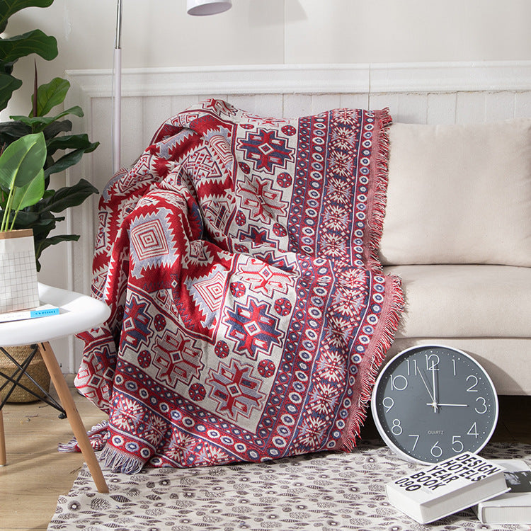 Knitted Bohemian Sofa Throw Blanket with Fringe