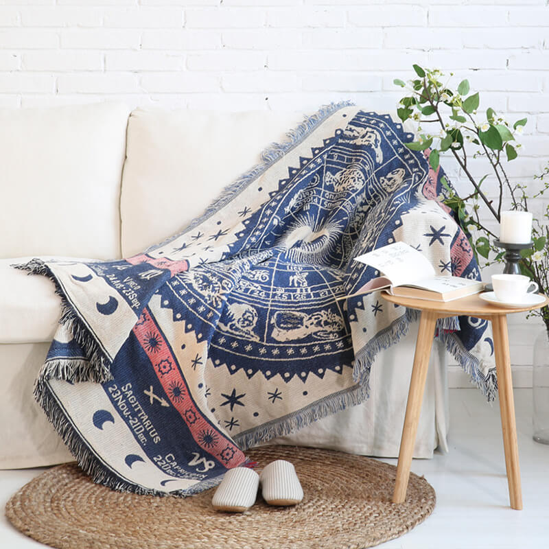 Knitted Bohemian Sofa Throw Blanket with Fringe