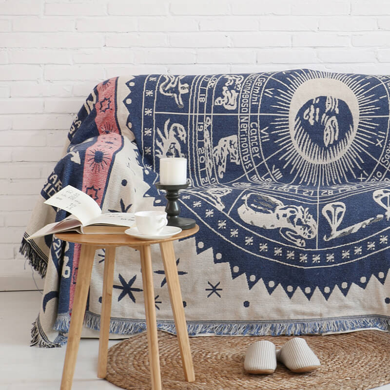 Knitted Bohemian Sofa Throw Blanket with Fringe
