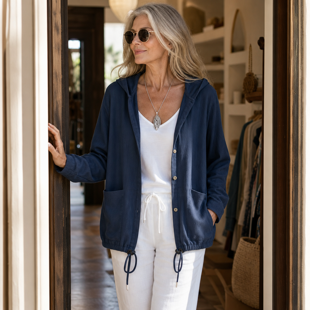 Lightweight Adjustable Drawstring Hooded Jacket