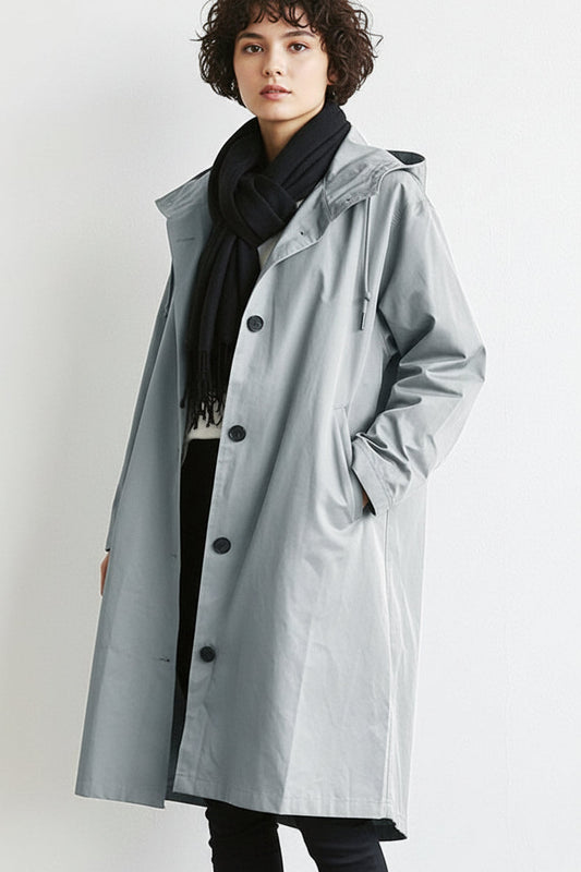 Lightweight and Elegant Hooded Waterproof Trench Raincoat