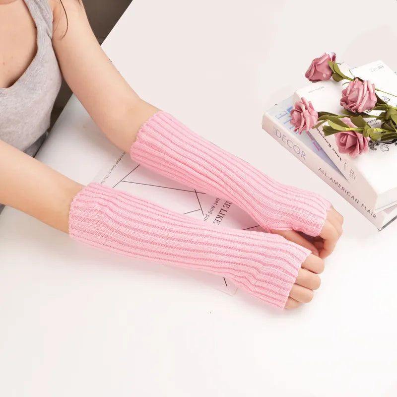 Long Knitted Fingerless Gloves