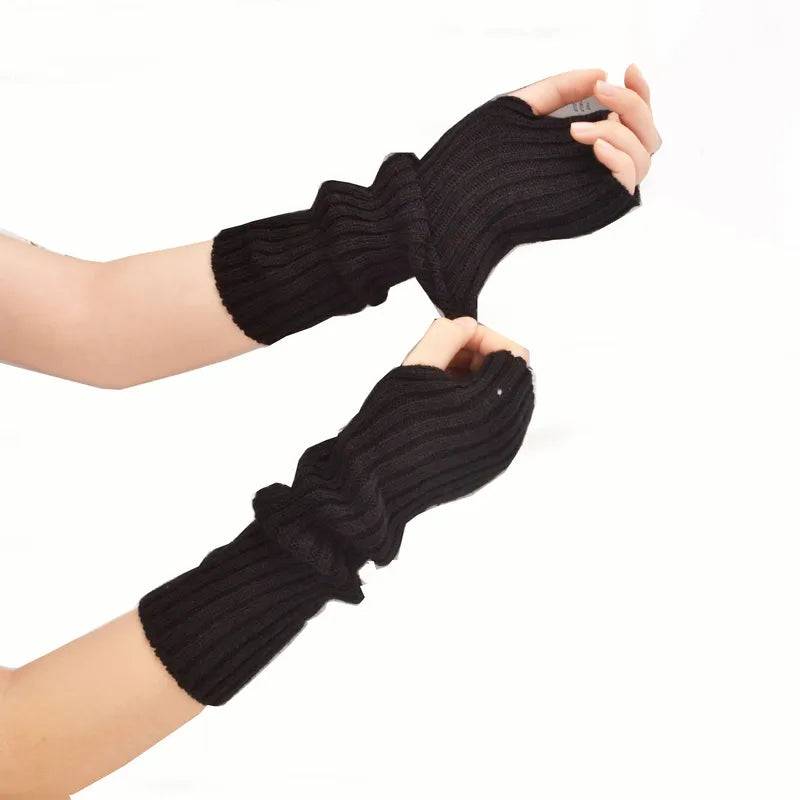 Long Knitted Fingerless Gloves