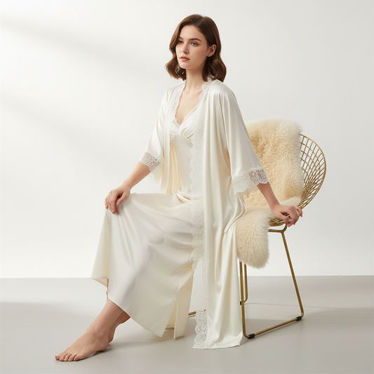 Long Lace-Trimmed Robe Set