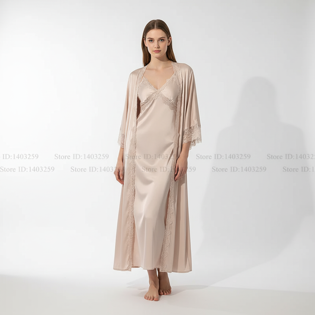 Long Lace-Trimmed Robe Set