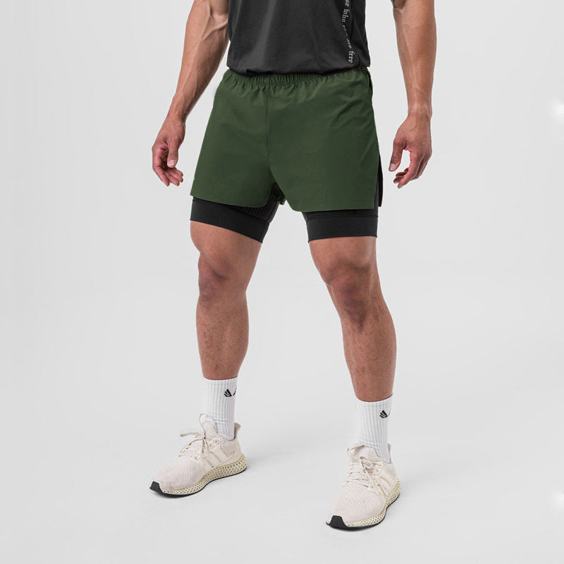 Men's 2-in-1 Sports Shorts with Compression Fit in Breathable Stretch Fabric for Fitness and Athletic Activities