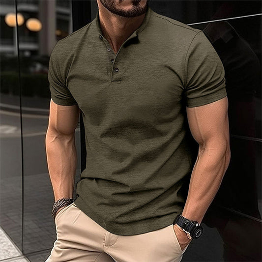 Men's Band Collar Refined Henley Polo Shirt