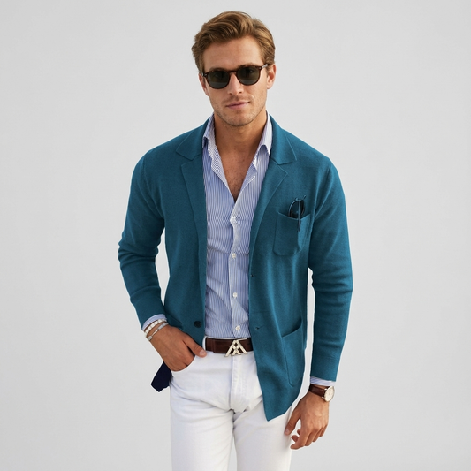 Men's Casual Knit Blazer with Patch Pockets